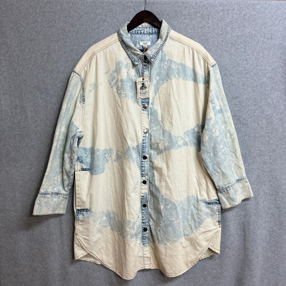 Easel Los Angeles Bleach Wash Denim Shacket Jacket Large NWT Oversized Cotton